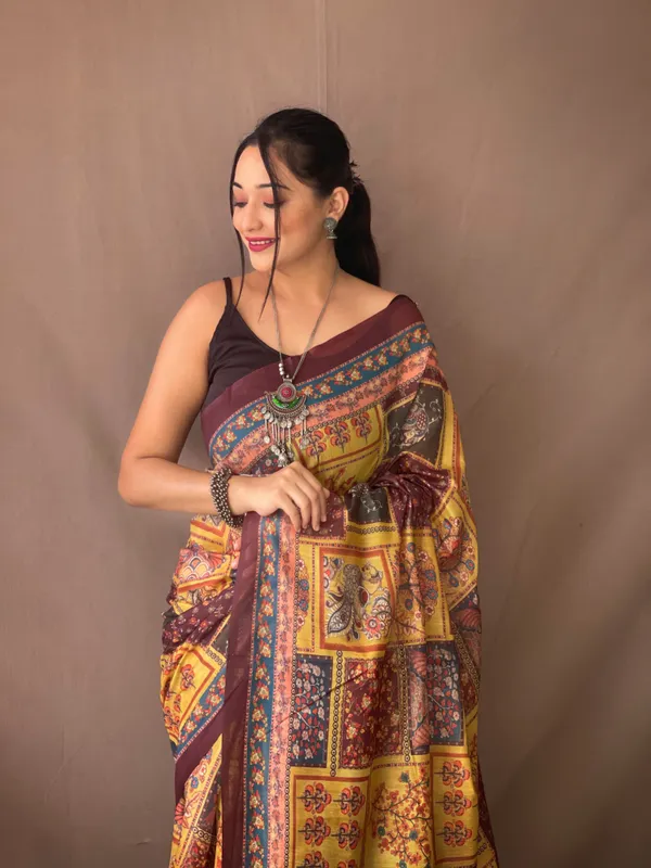 Yellow_Pure_Soft_Cotton_Kalamkari_Print_Saree_With_Blouse_Piece_Attached